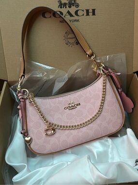 Coach Pink Leather Shoulder Bag with Gold Chain
